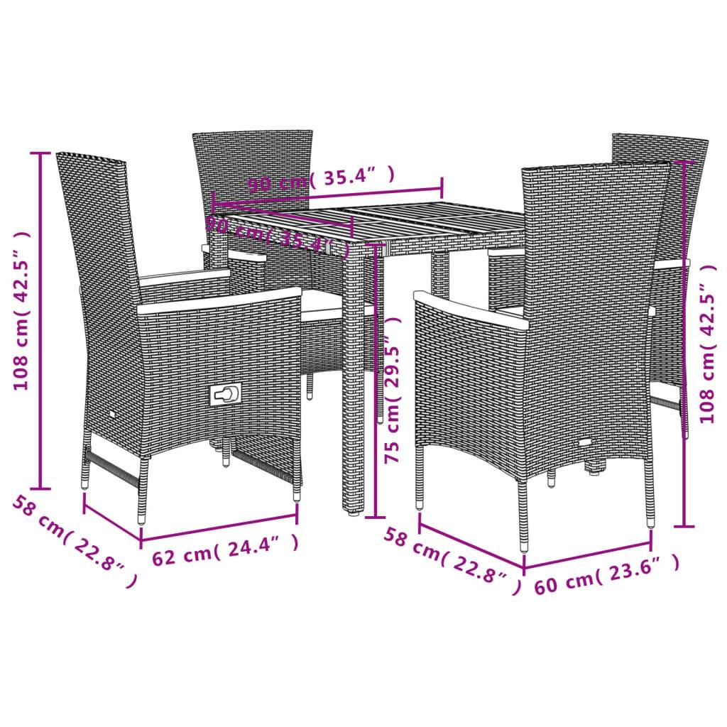 vidaXL 5-tlg. Garten-Essgruppe mit Kissen Schwarz Poly Rattan