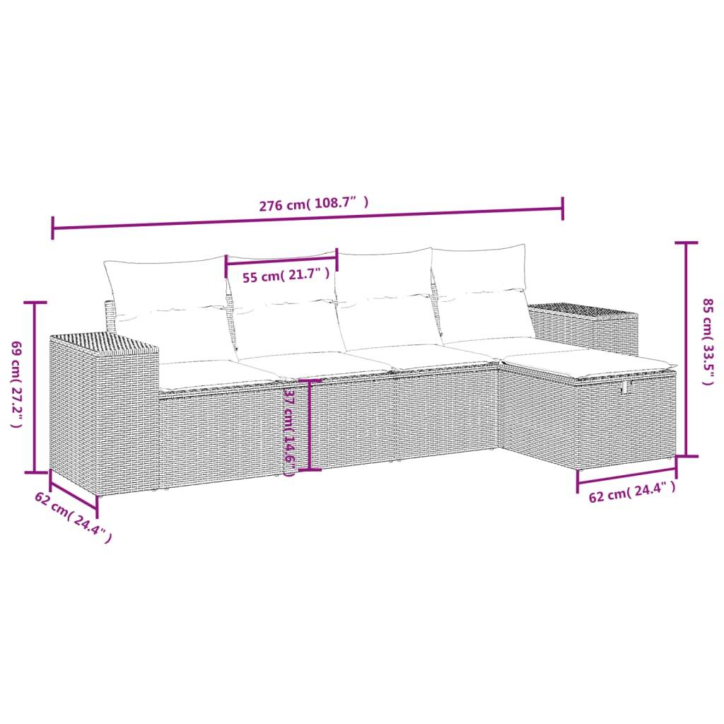 vidaXL 5-tlg. Garten-Sofagarnitur mit Kissen Beige Poly Rattan