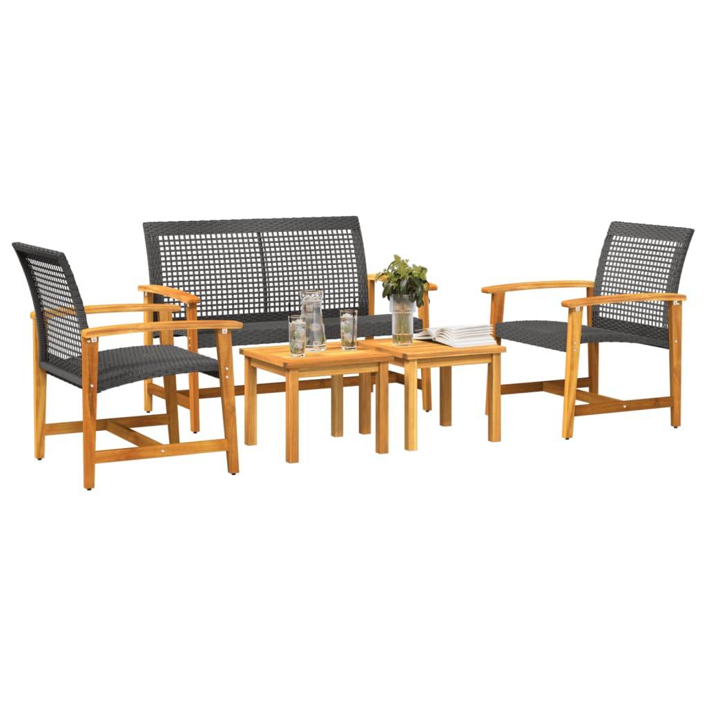 vidaXL 5-tlg. Garten-Lounge-Set Schwarz Poly Rattan und Akazienholz