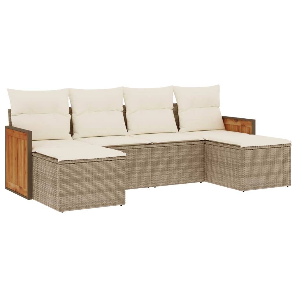 vidaXL 6-tlg. Garten-Sofagarnitur mit Kissen Beige Poly Rattan