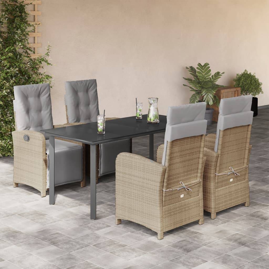 vidaXL 5-tlg. Garten-Essgruppe mit Kissen Beige Poly Rattan