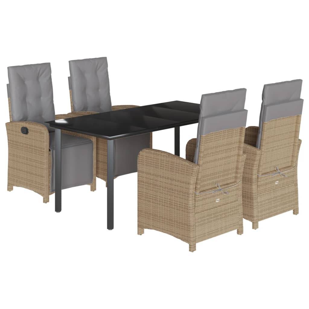 vidaXL 5-tlg. Garten-Essgruppe mit Kissen Beige Poly Rattan