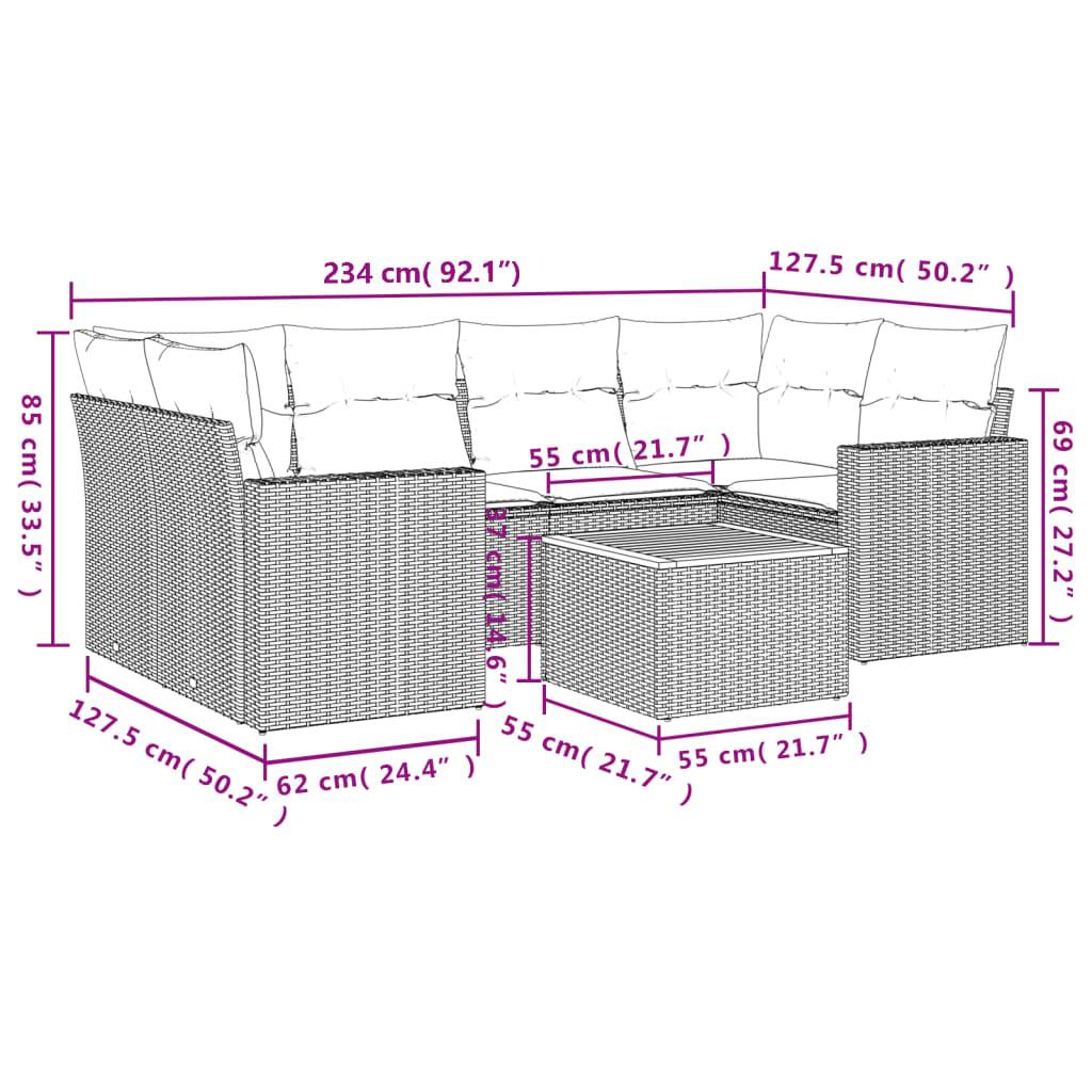 vidaXL 7-tlg. Garten-Sofagarnitur mit Kissen Grau Poly Rattan