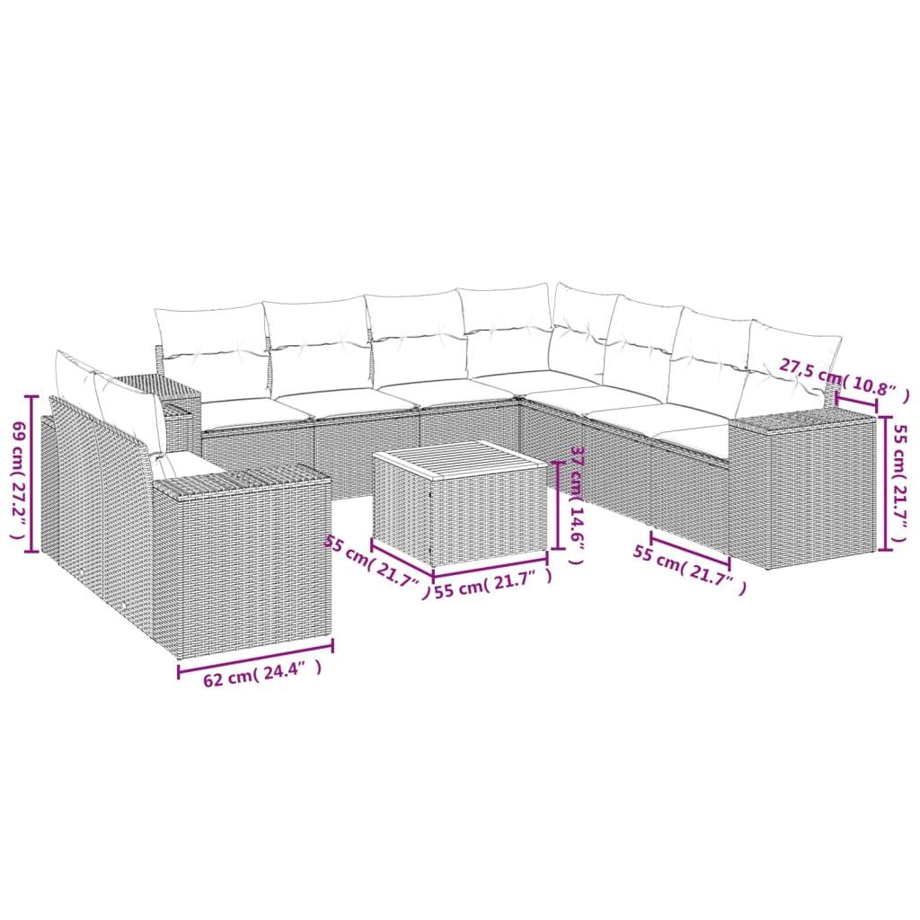 vidaXL 10-tlg. Garten-Sofagarnitur mit Kissen Beige Poly Rattan