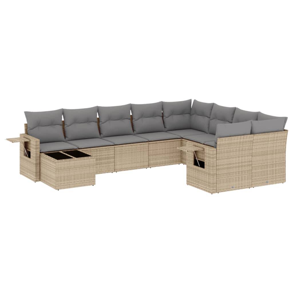 vidaXL 10-tlg. Garten-Sofagarnitur mit Kissen Beige Poly Rattan