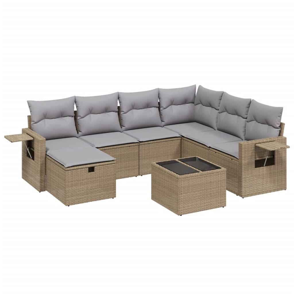 vidaXL 8-tlg. Garten-Sofagarnitur mit Kissen Beige Poly Rattan