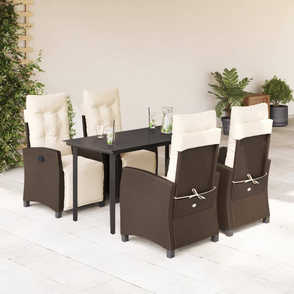 vidaXL 5-tlg. Garten-Essgruppe mit Kissen Braun Poly Rattan