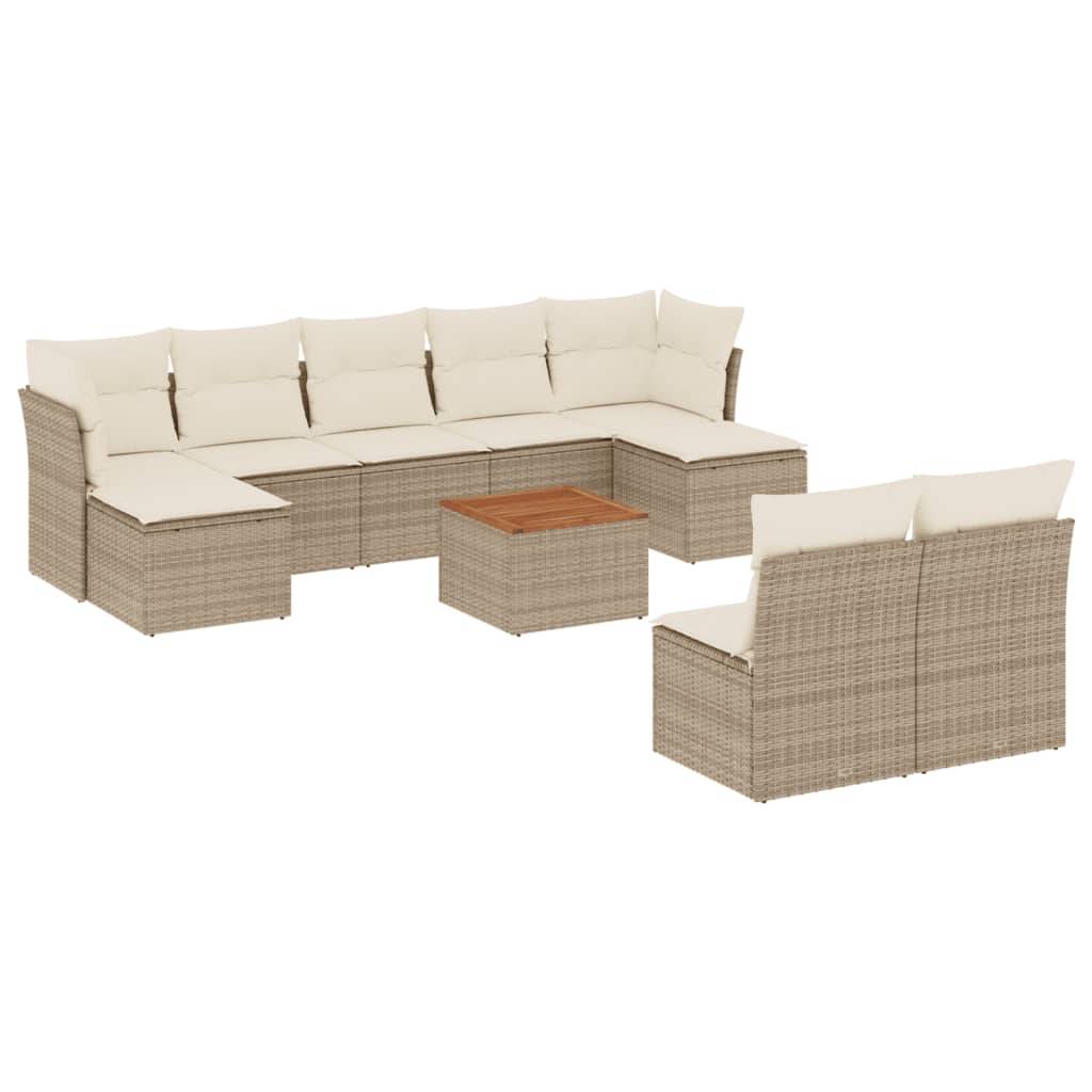 vidaXL 10-tlg. Garten-Sofagarnitur mit Kissen Beige Poly Rattan