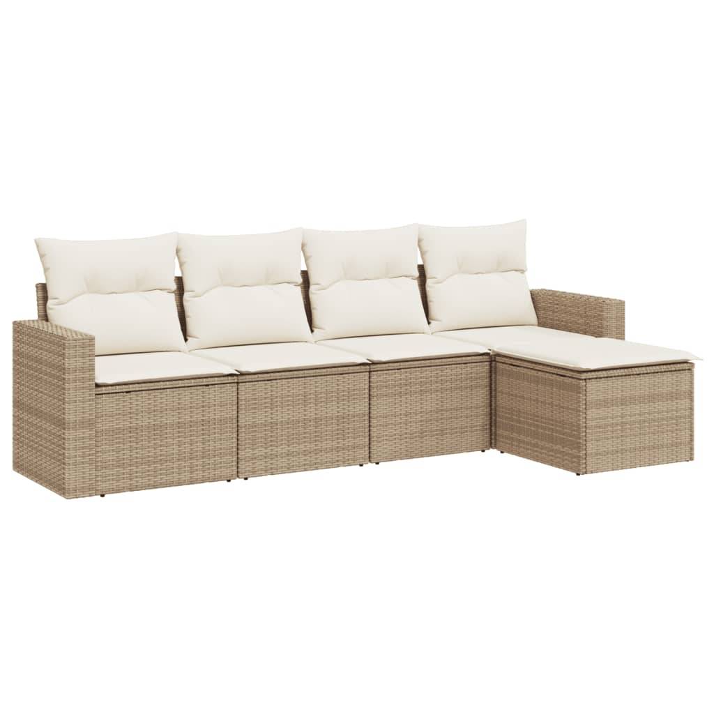 vidaXL 5-tlg. Garten-Sofagarnitur mit Kissen Beige Poly Rattan