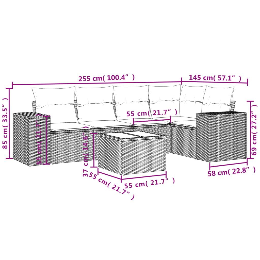 vidaXL 6-tlg. Garten-Sofagarnitur mit Kissen Braun Poly Rattan