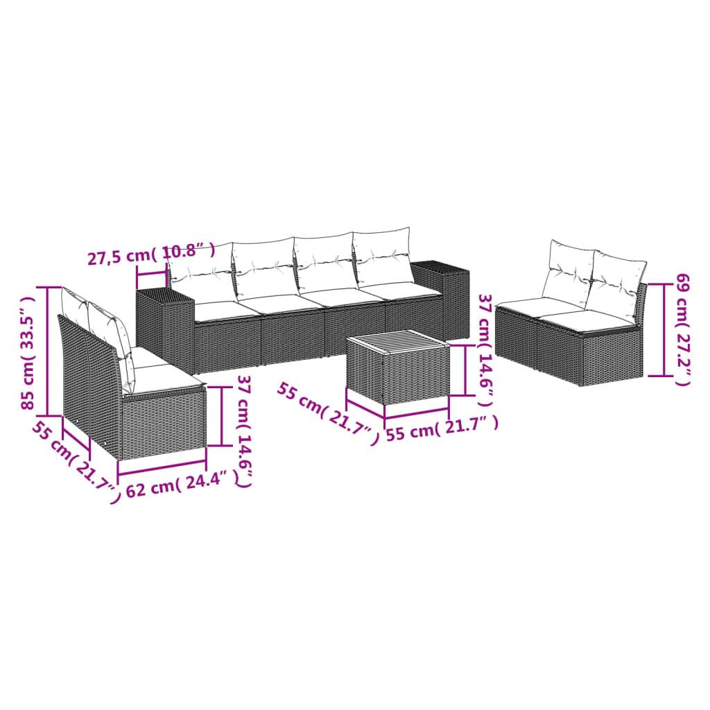 vidaXL 9-tlg. Garten-Sofagarnitur mit Kissen Beige Poly Rattan