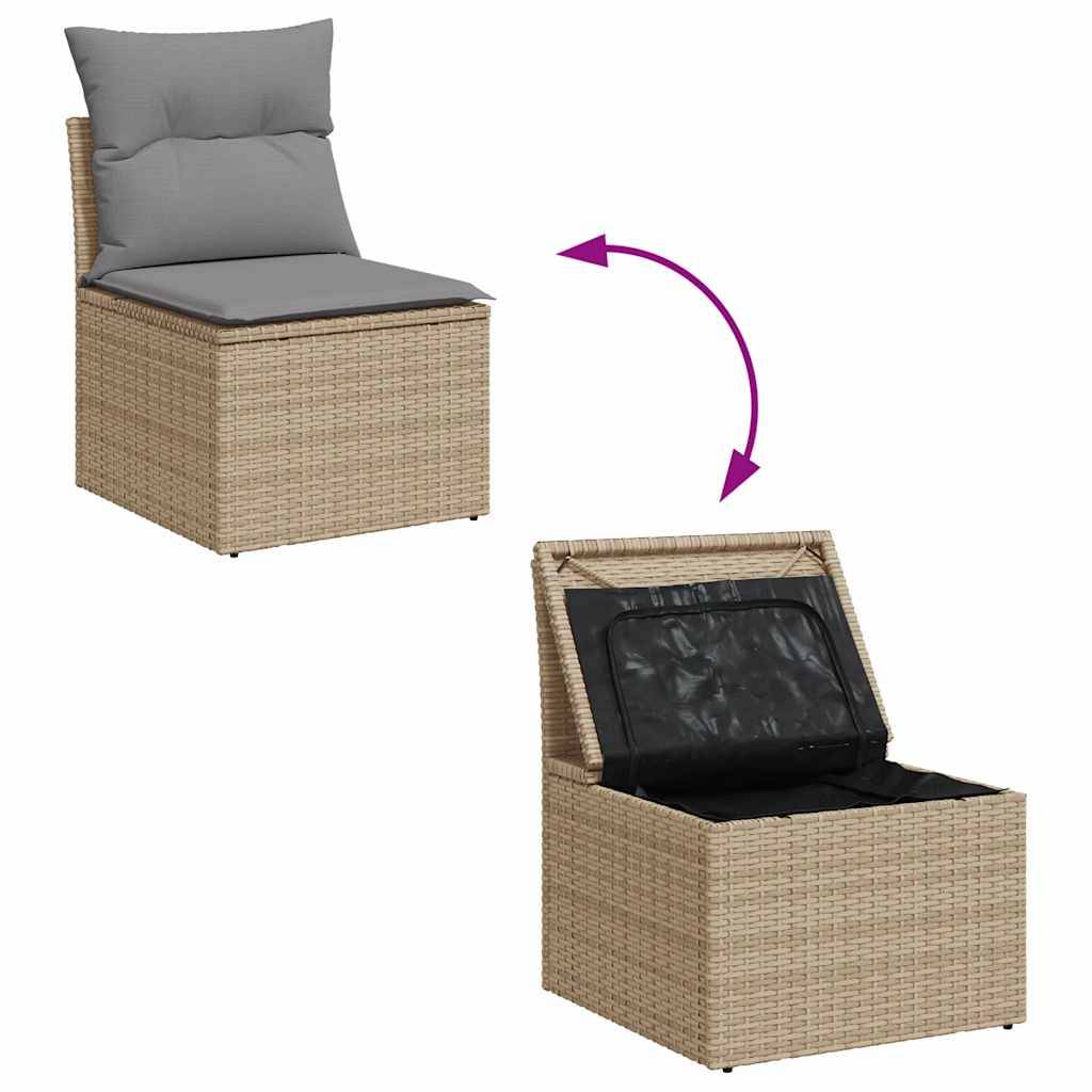 vidaXL 5-tlg. Garten-Sofagarnitur mit Kissen Beige Poly Rattan