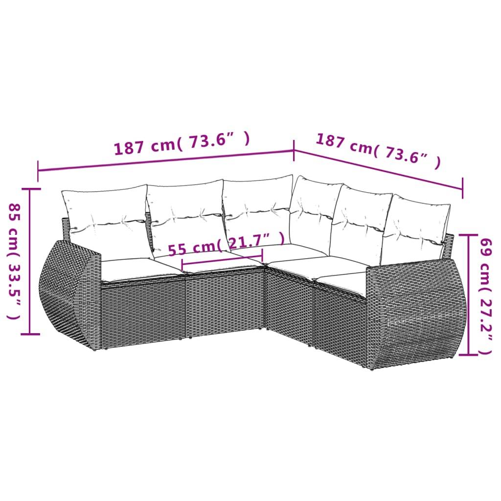 vidaXL 5-tlg. Garten-Sofagarnitur mit Kissen Beige Poly Rattan