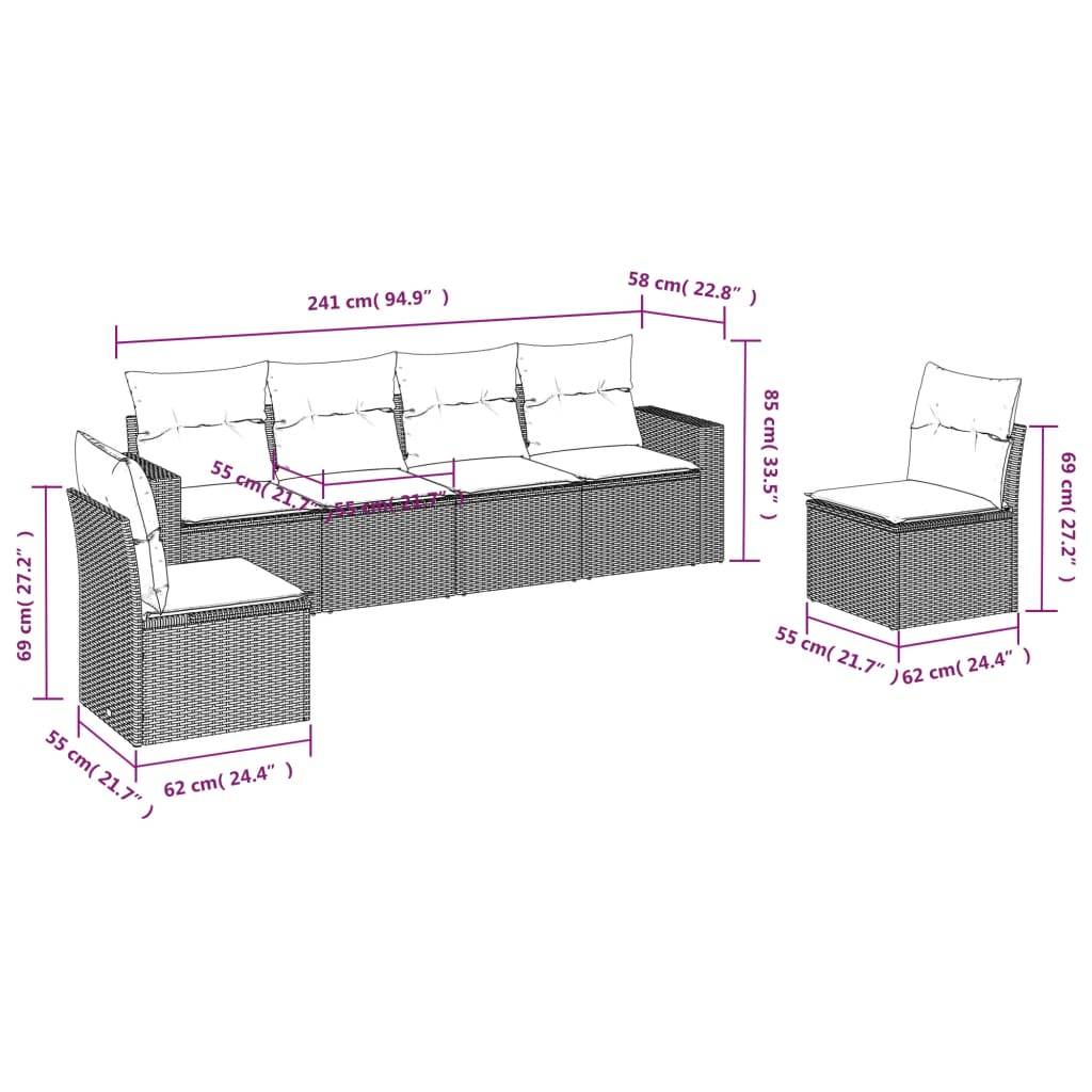 vidaXL 6-tlg. Garten-Sofagarnitur mit Kissen Grau Poly Rattan
