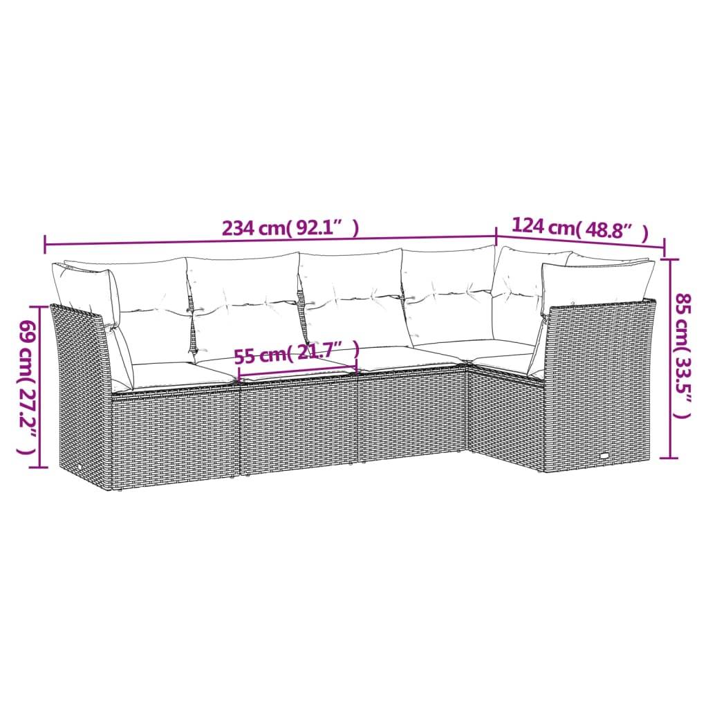 vidaXL 5-tlg. Garten-Sofagarnitur mit Kissen Hellgrau Poly Rattan
