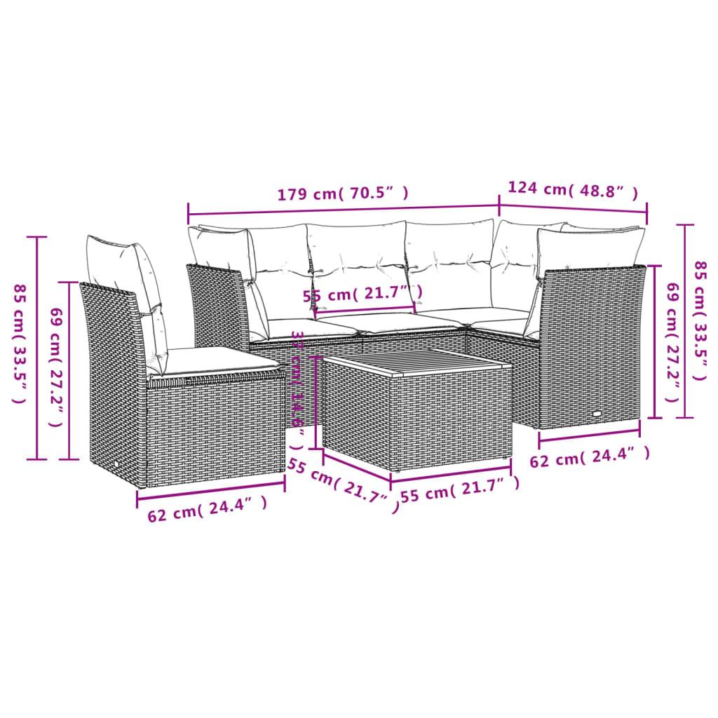 vidaXL 6-tlg. Garten-Sofagarnitur mit Kissen Beige Poly Rattan