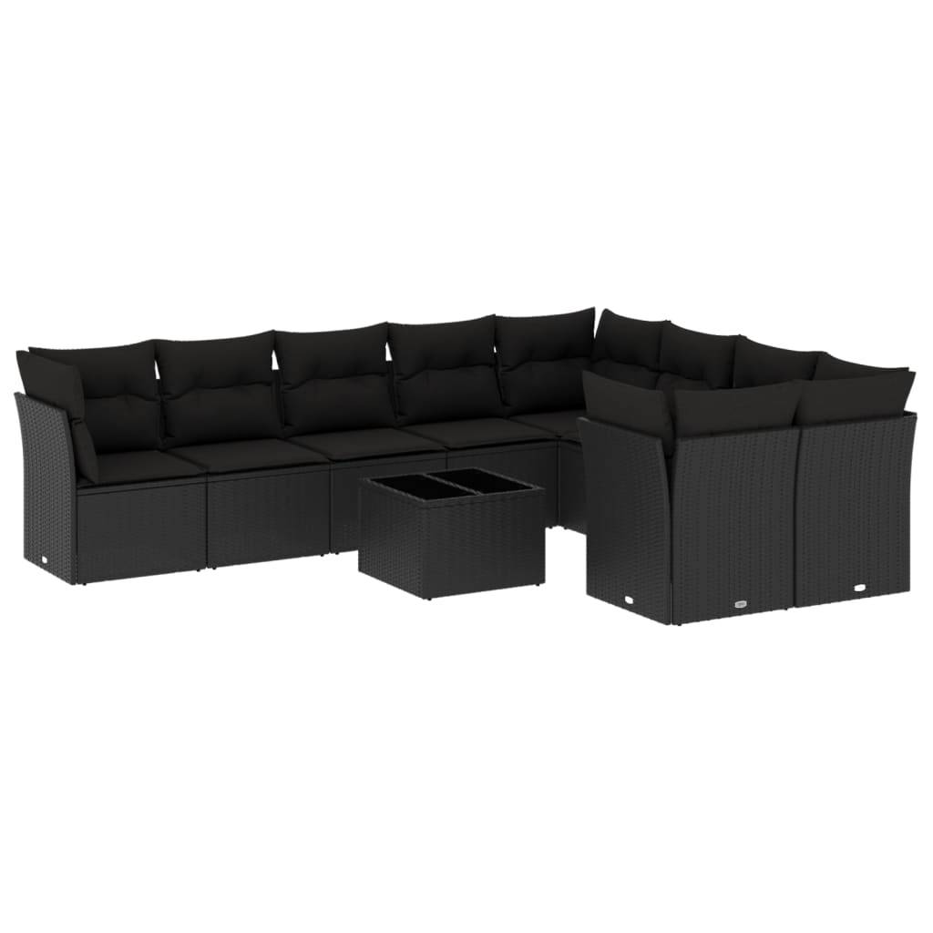 vidaXL 10-tlg. Garten-Sofagarnitur mit Kissen Schwarz Poly Rattan