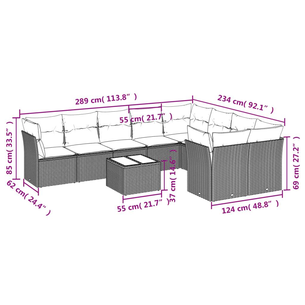 vidaXL 10-tlg. Garten-Sofagarnitur mit Kissen Beige Poly Rattan