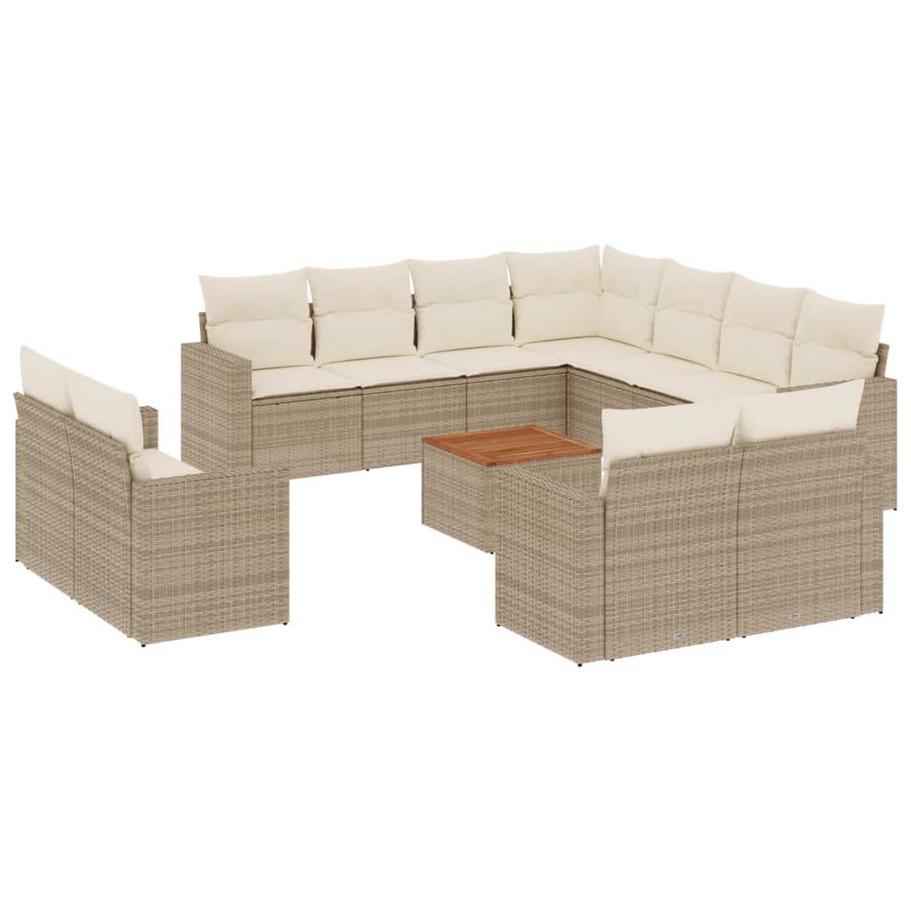 vidaXL 12-tlg. Garten-Sofagarnitur mit Kissen Beige Poly Rattan