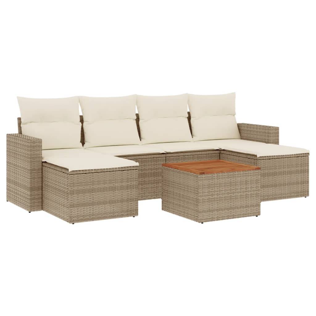 vidaXL 7-tlg. Garten-Sofagarnitur mit Kissen Beige Poly Rattan