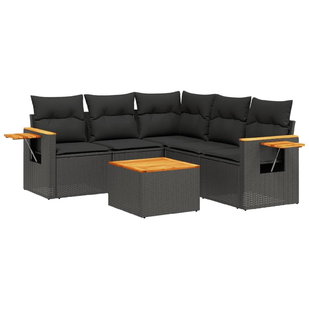 vidaXL 6-tlg. Garten-Sofagarnitur mit Kissen Schwarz Poly Rattan