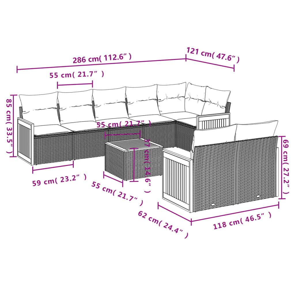 vidaXL 9-tlg. Garten-Sofagarnitur mit Kissen Schwarz Poly Rattan