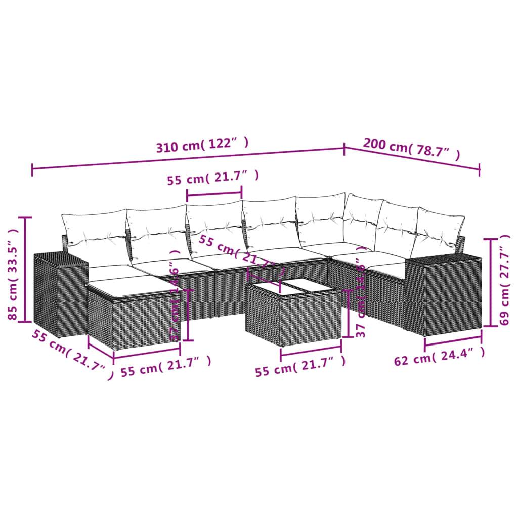 vidaXL 9-teiliges Gartensofa-Set mit Kissen, braun, Polyrattan