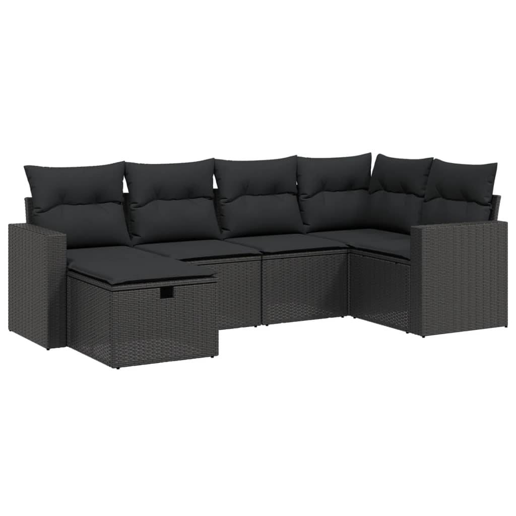 vidaXL 6-tlg. Garten-Sofagarnitur mit Kissen Schwarz Poly Rattan