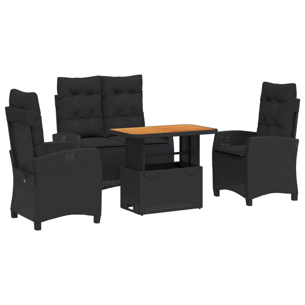 vidaXL 4-tlg. Garten-Essgruppe mit Kissen Schwarz Poly Rattan