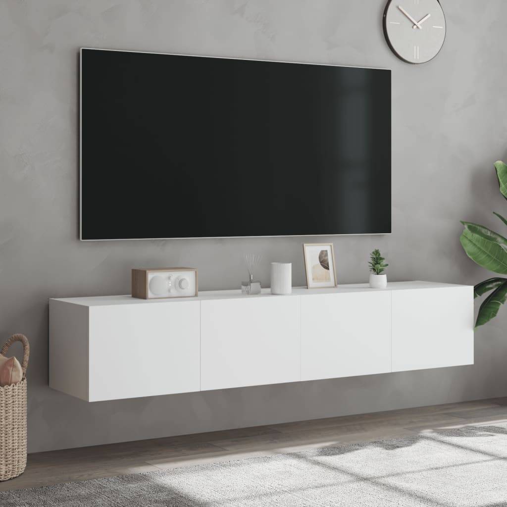 vidaXL TV-Wandschränke mit LED-Leuchten 2 Stk. Weiß 80x35x31 cm