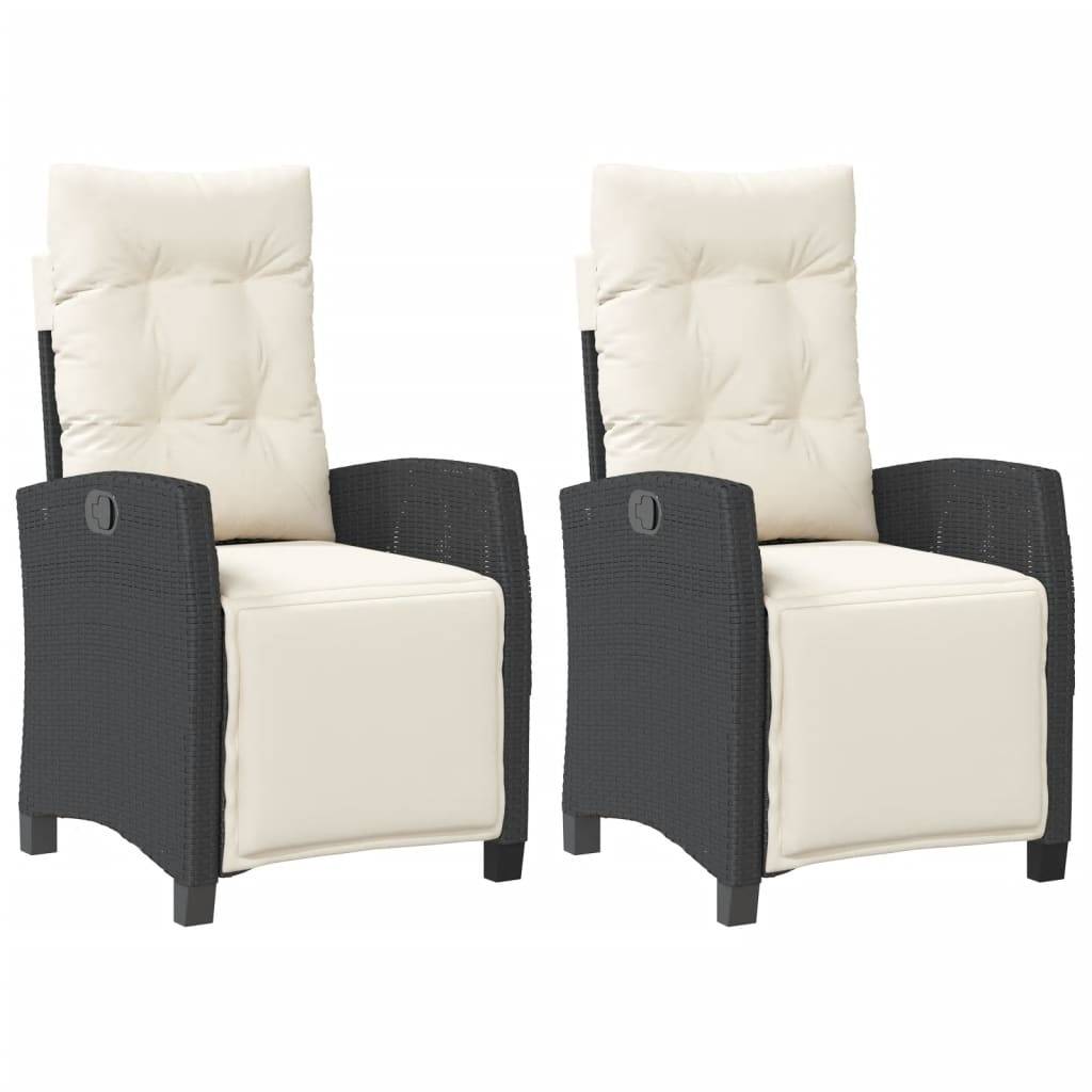 vidaXL Gartensessel mit Fußteil 2 Stk. Verstellbar Schwarz Poly Rattan