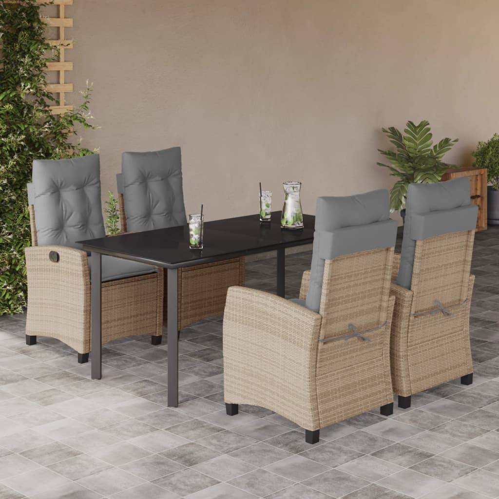 vidaXL 5-tlg. Garten-Essgruppe mit Kissen Beigemischung Poly Rattan