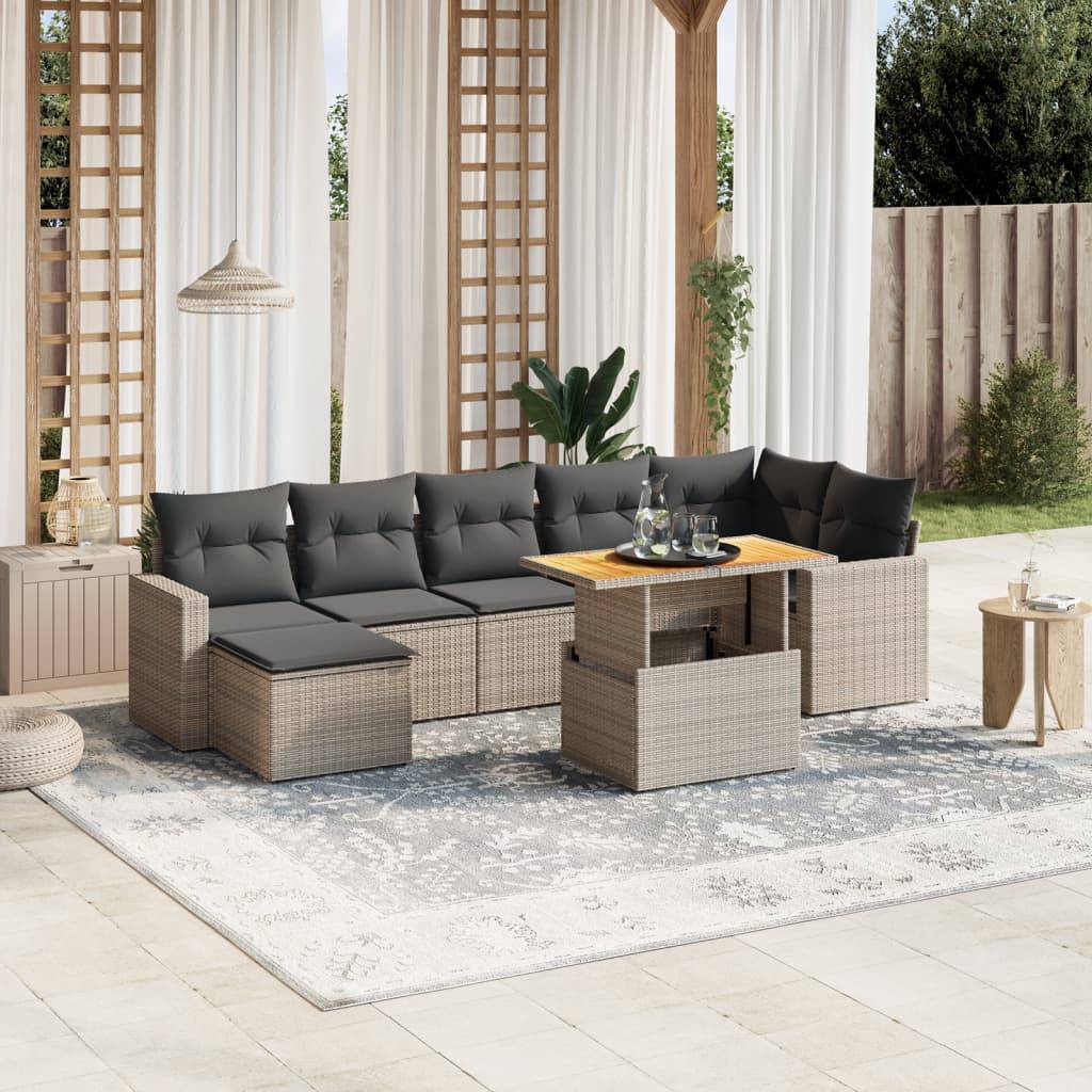vidaXL 8-tlg. Garten-Sofagarnitur mit Kissen Grau Poly Rattan