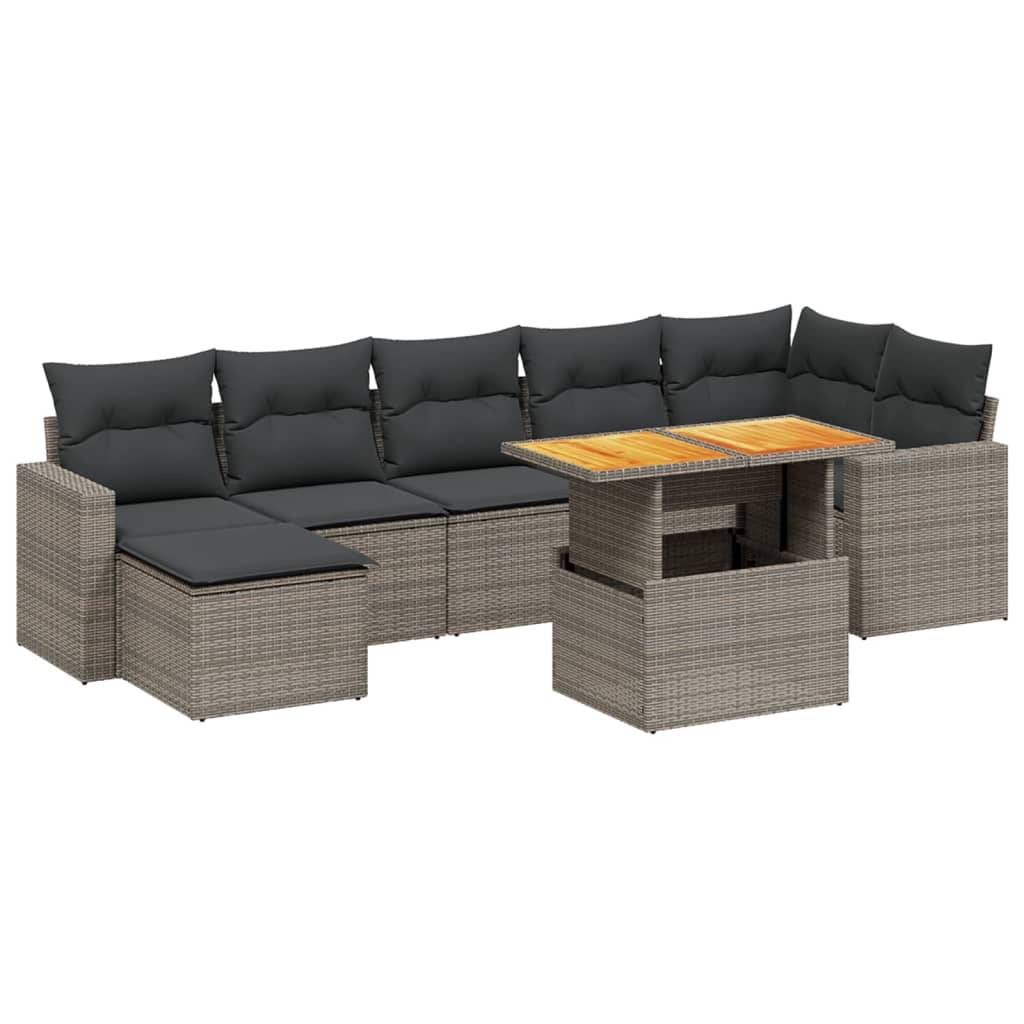 vidaXL 8-tlg. Garten-Sofagarnitur mit Kissen Grau Poly Rattan