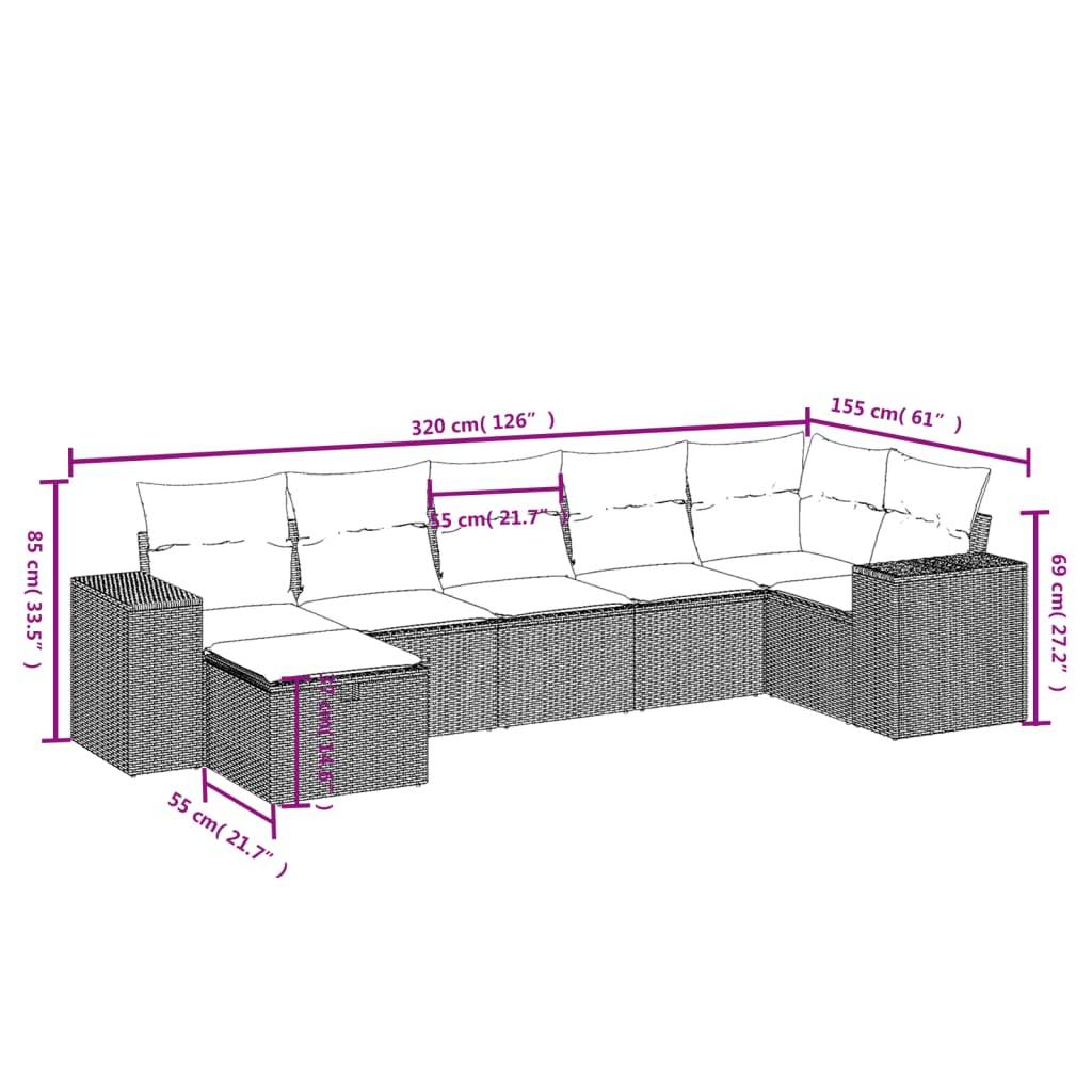 vidaXL 8-tlg. Garten-Sofagarnitur mit Kissen Grau Poly Rattan