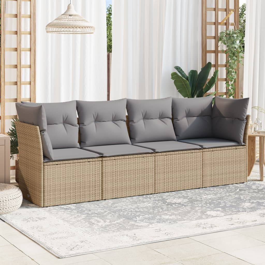 vidaXL 4-tlg. Garten-Sofagarnitur mit Kissen Beige Poly Rattan
