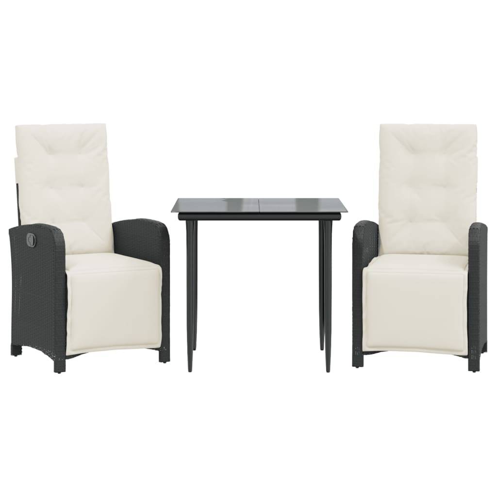 vidaXL 3-tlg. Bistro-Set mit Kissen Schwarz Poly Rattan