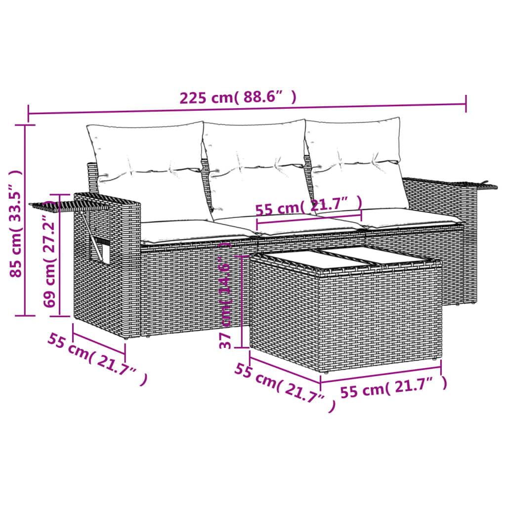 vidaXL 4-tlg. Garten-Sofagarnitur mit Kissen Braun Poly Rattan