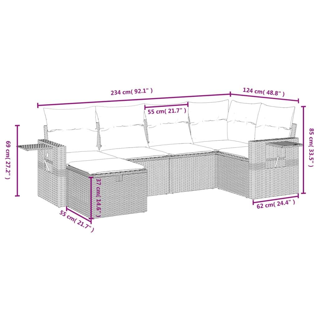 vidaXL 6-teiliges Gartensofa-Set mit Kissen, braun, Polyrattan