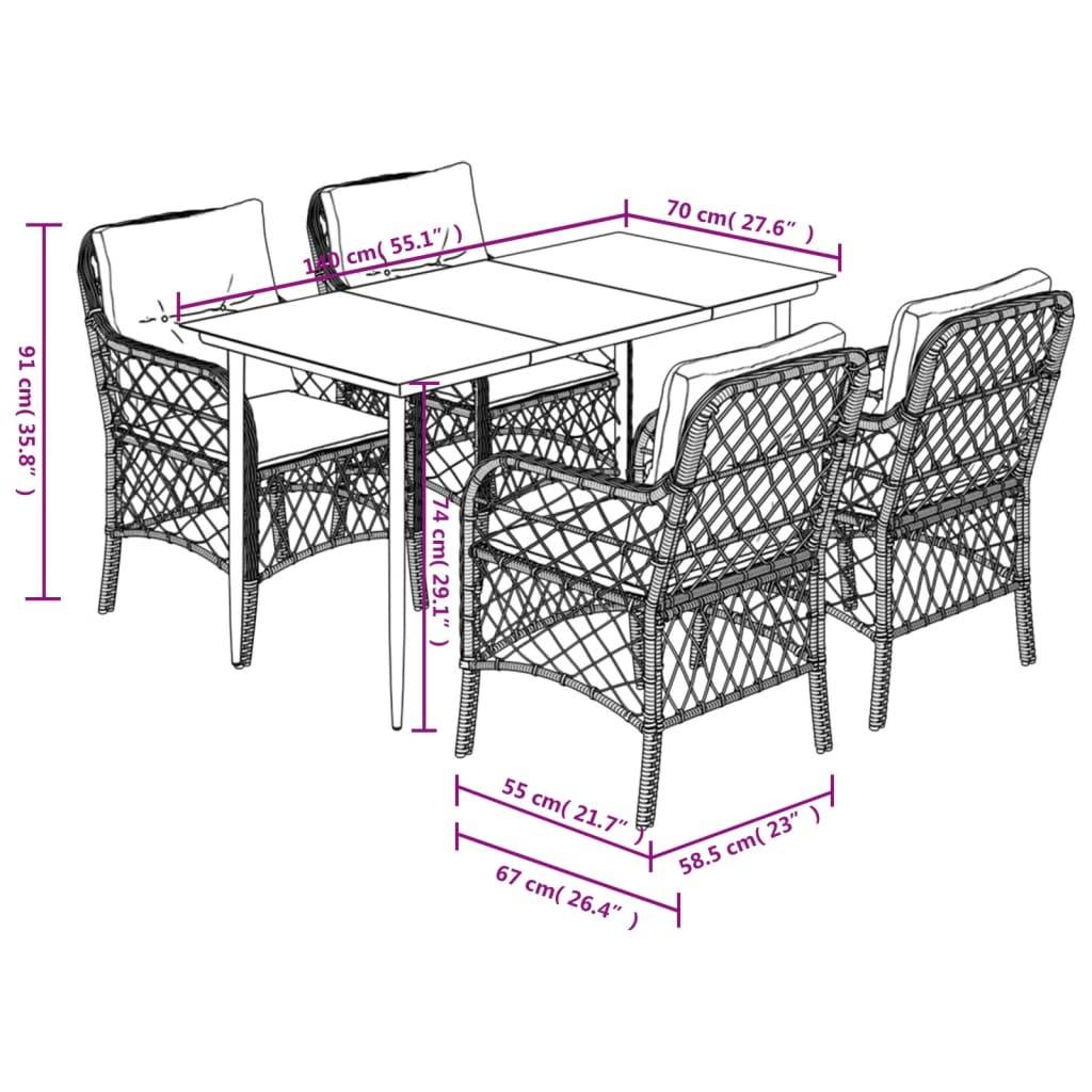 vidaXL 5-tlg. Garten-Essgruppe mit Kissen Beigemischung Poly Rattan