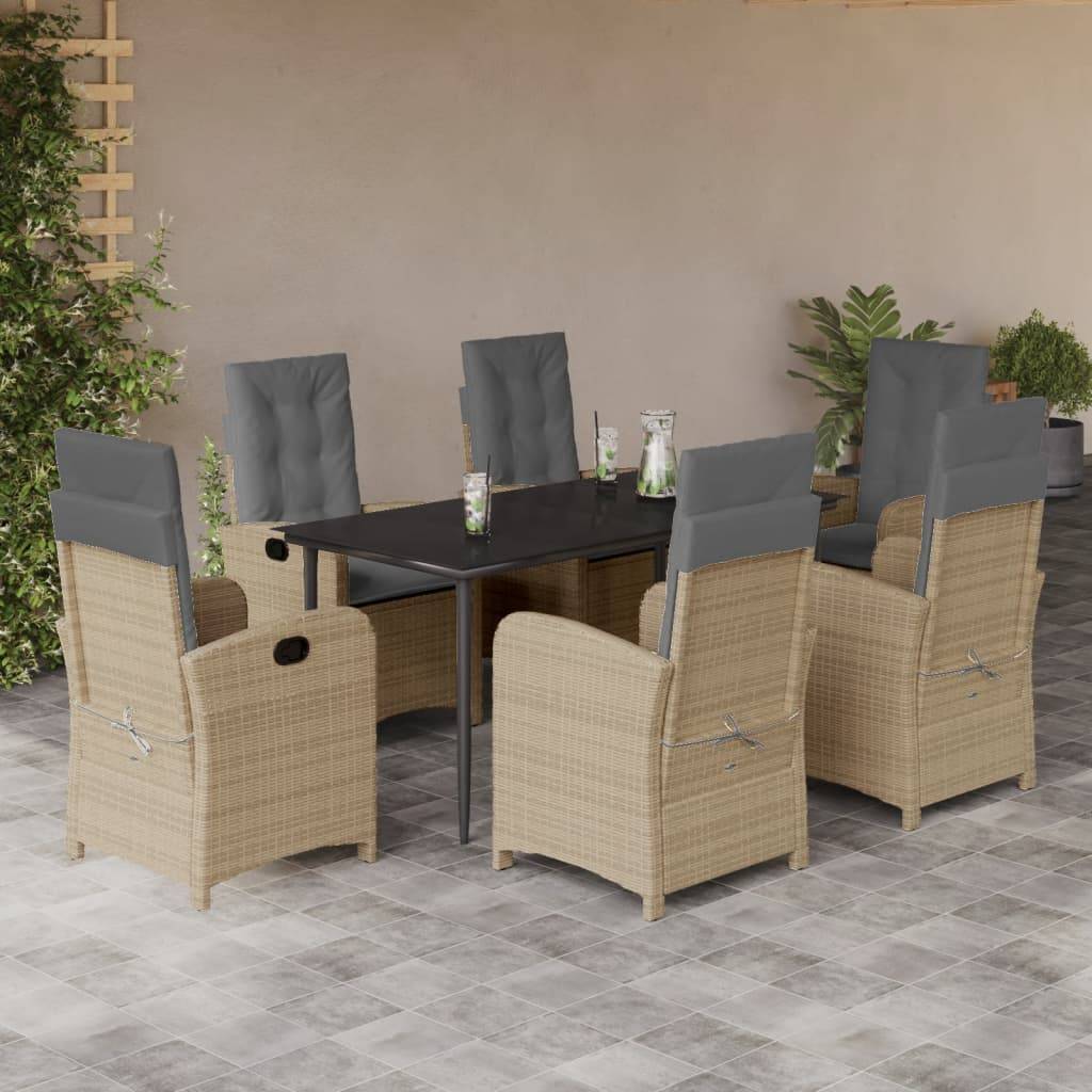 vidaXL 7-tlg. Garten-Essgruppe mit Kissen Beigemischung Poly Rattan