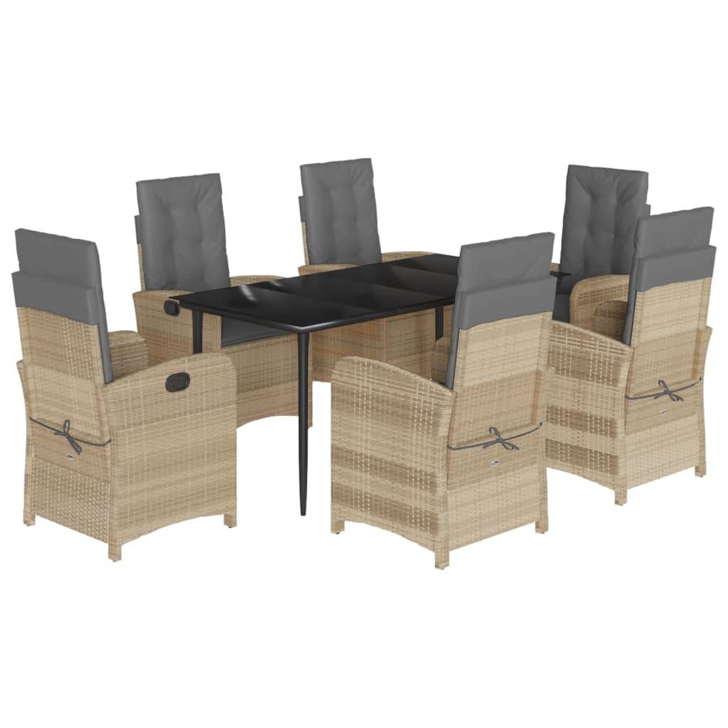 vidaXL 7-tlg. Garten-Essgruppe mit Kissen Beigemischung Poly Rattan
