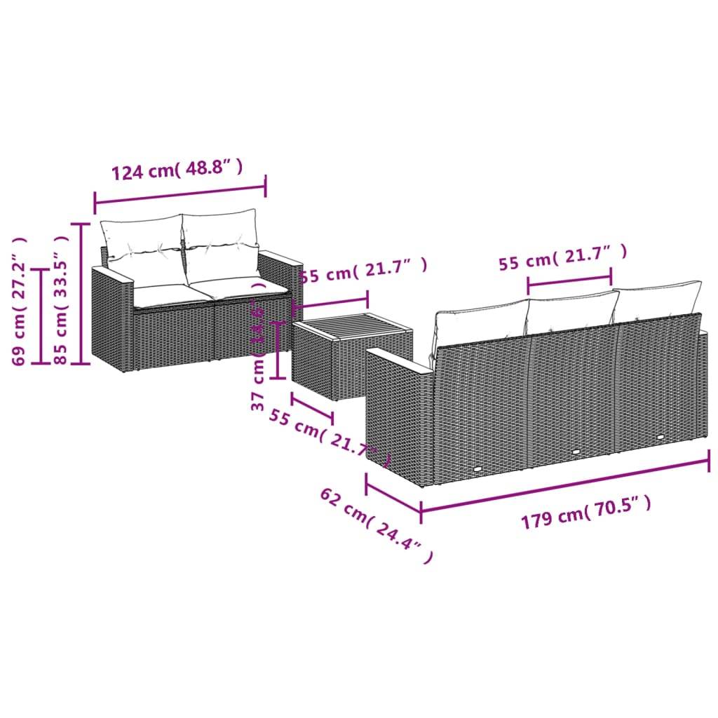 vidaXL 6-teiliges Gartensofa-Set mit Kissen, grau, Polyrattan