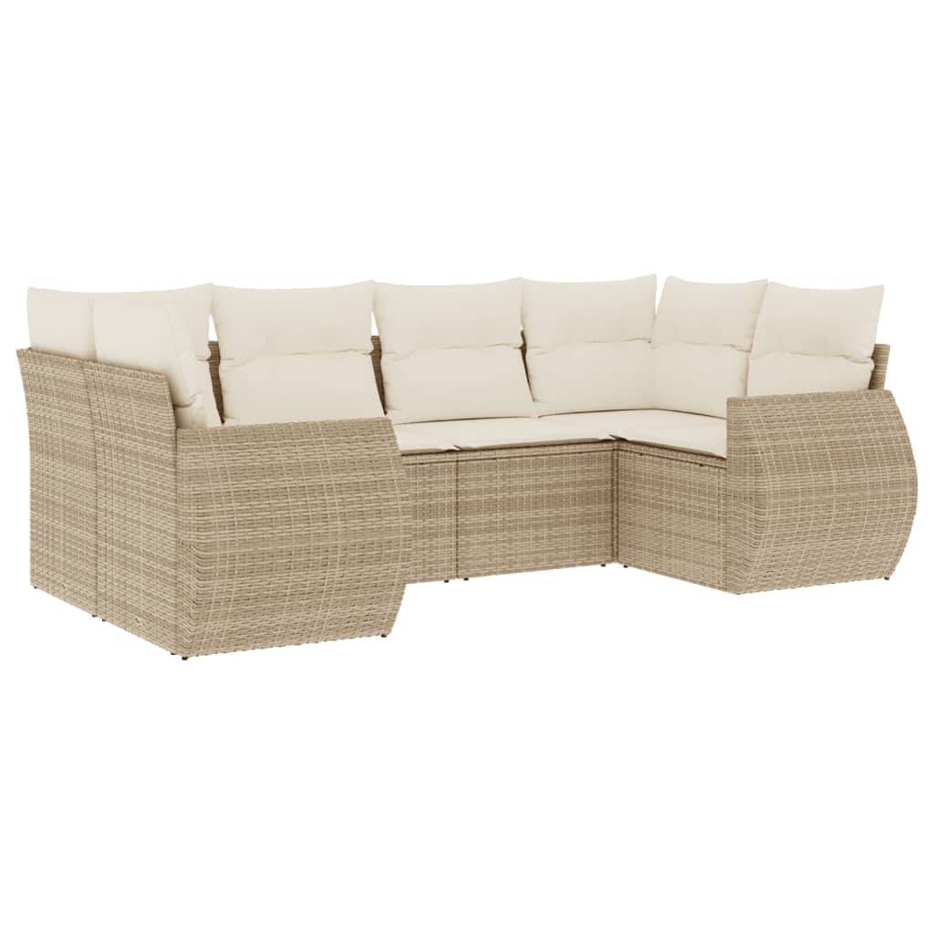 vidaXL 6-tlg. Garten-Sofagarnitur mit Kissen Beige Poly Rattan