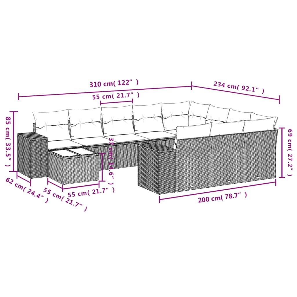 vidaXL 11-tlg. Garten-Sofagarnitur mit Kissen Braun Poly Rattan