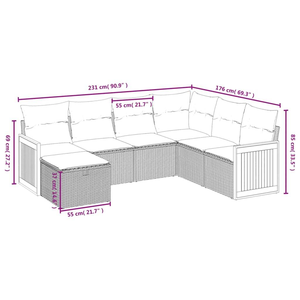 vidaXL 7-tlg. Garten-Sofagarnitur mit Kissen Schwarz Poly Rattan