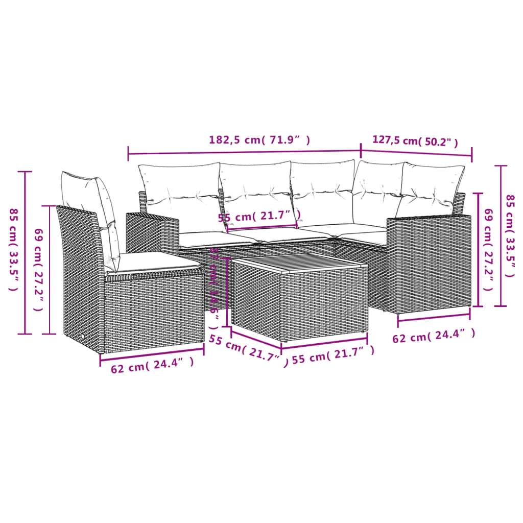 vidaXL 6-tlg. Garten-Sofagarnitur mit Kissen Schwarz Poly Rattan