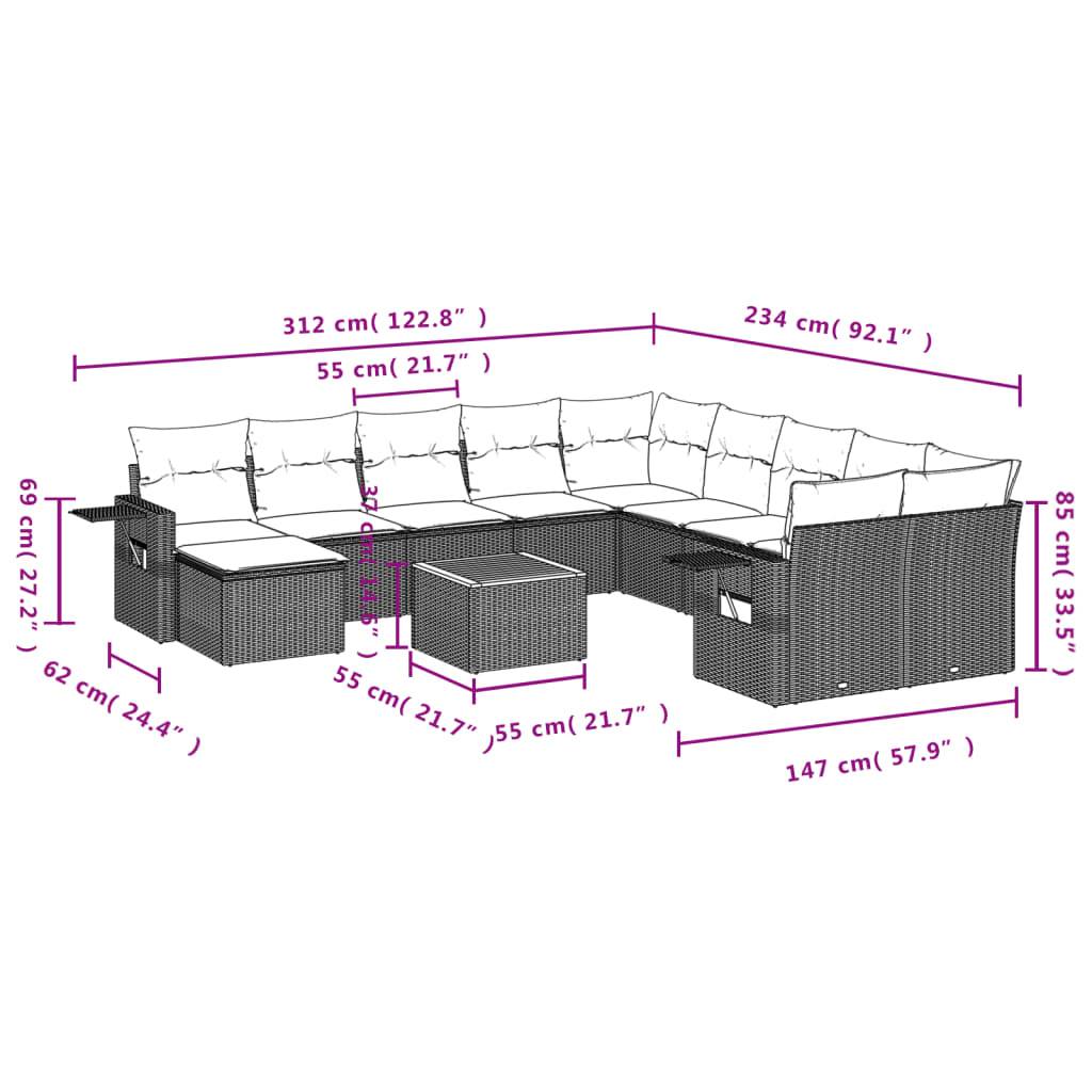 vidaXL 12-tlg. Garten-Sofagarnitur mit Kissen Grau Poly Rattan