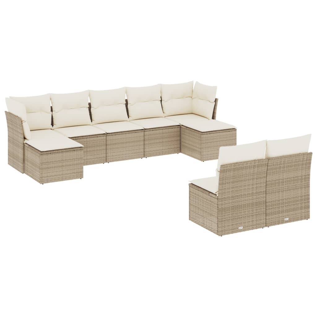 vidaXL 9-tlg. Garten-Sofagarnitur mit Kissen Beige Poly Rattan