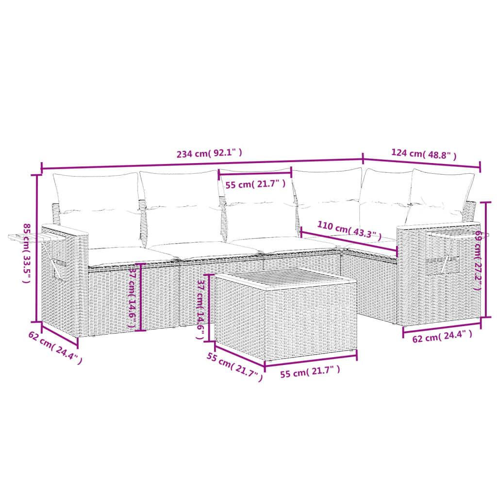 vidaXL 6-tlg. Garten-Sofagarnitur mit Kissen Schwarz Poly Rattan